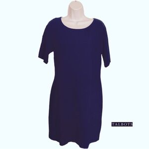 TALBOTS SHEATH DRESS 12P Short Sleeves Scoop Collar Dark Navy Blue